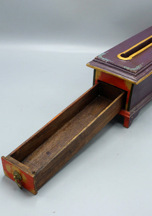 Astamangal Carved Handcrafted Wooden Incense Burner Purple Box