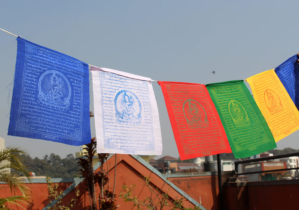 White Tara Tibetan Prayer Flags Set
