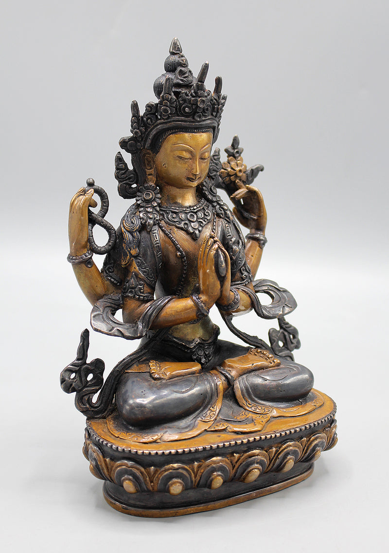 Copper Oxidized Chenrezig Statue