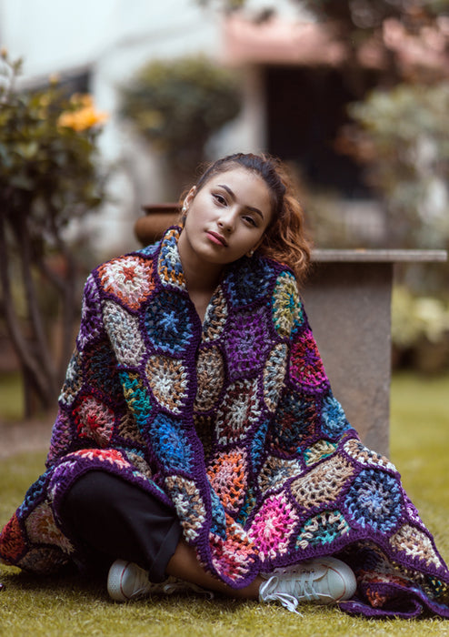 Lavender Edges Motif Pattern Hand Crochet Woolen Blanket
