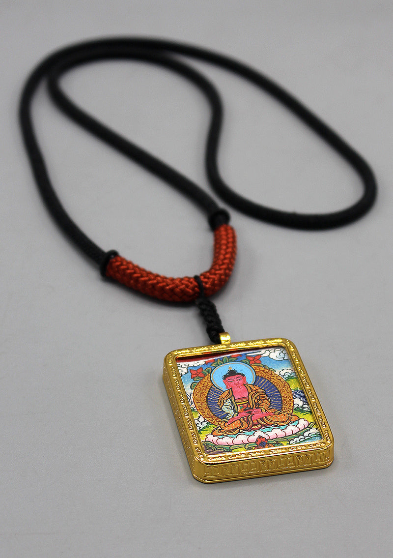 Tibetan Art Hand Painted Mini Amitabha Buddha Thangka Amulet