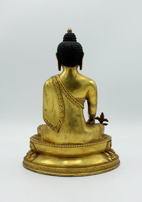 Handcarved Gold Plated Medicine Buddha Statue 8.5 Inches