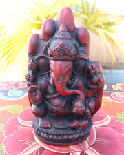 Coral Toned Resin Ganesha Statue with Blessing Palm 6" High - nepacrafts