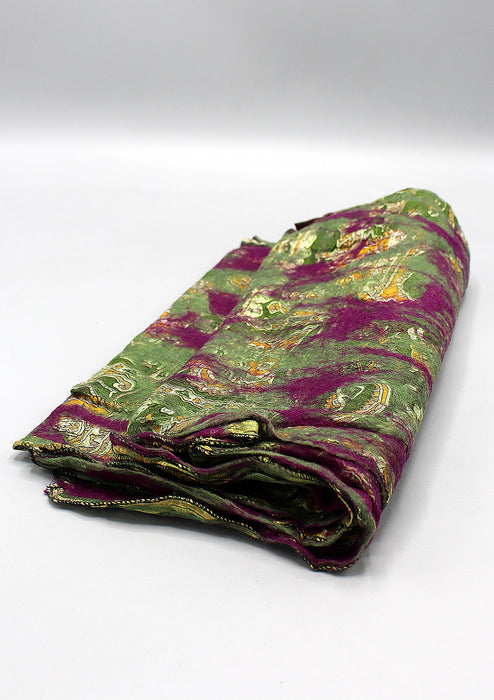 Green Purple Multicolor Printed Silk and Felt Women's Scarf