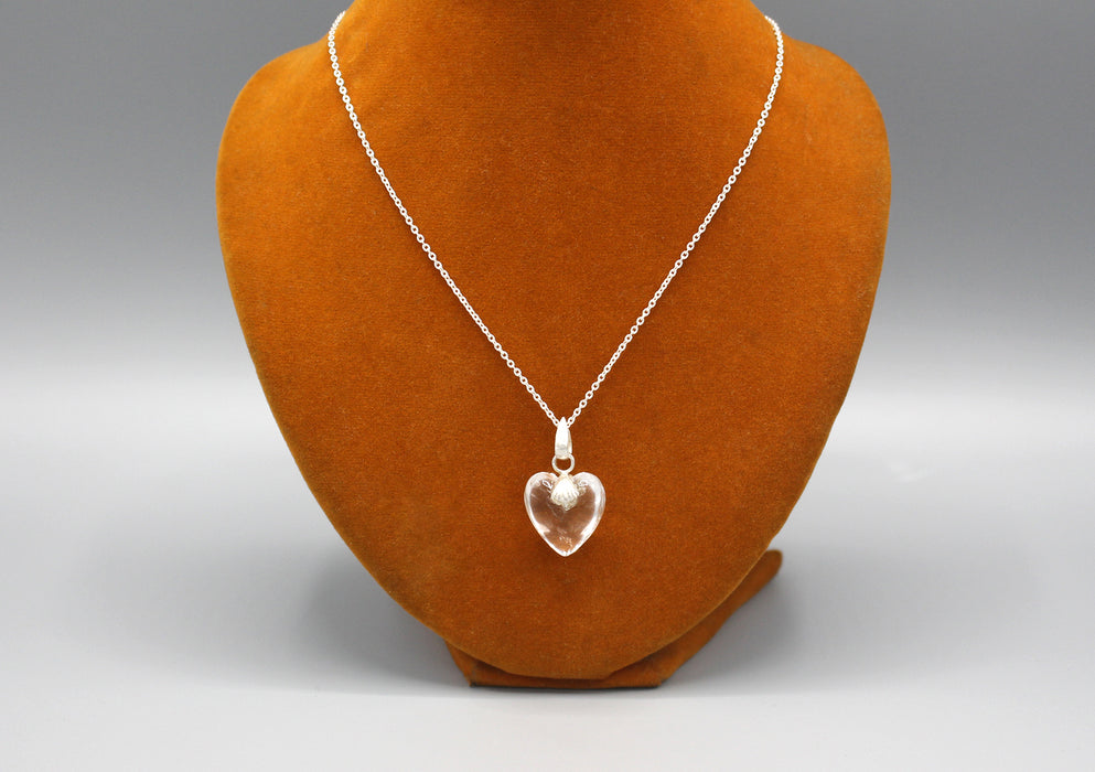 Flame Carved Crystal Heart Sterling Silver Pendant - nepacrafts