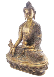 Medicine Buddha on a Lotus Healing Statue - nepacrafts