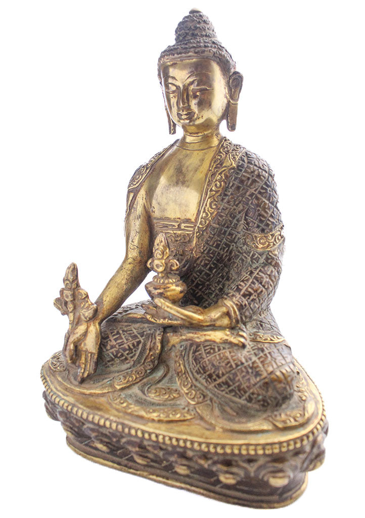 Medicine Buddha on a Lotus Healing Statue - nepacrafts