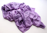 Cotton Meditation Scarf with Elephant Print, Purple Jari Shawl/Scarf - nepacrafts