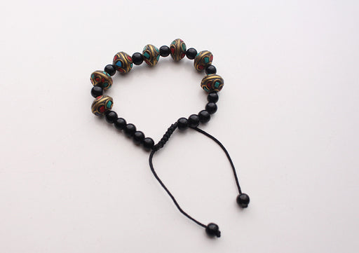Trendy Black Beads Wrist Bracelet with Stone Setted Round Charms - nepacrafts