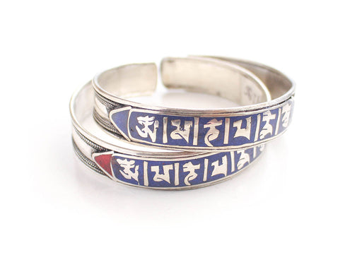 Tibetan Mantra Carved White Metal Bracelet - nepacrafts