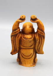 Brown Laughing Buddha Raising Both Hand Resin Statue - nepacrafts