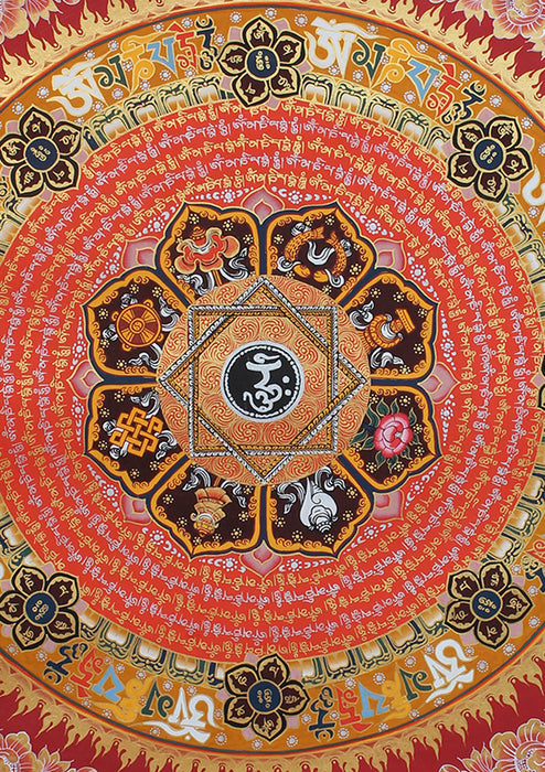 Tibetan 8 Auspicious Symbol Mantras Mandala Thangka