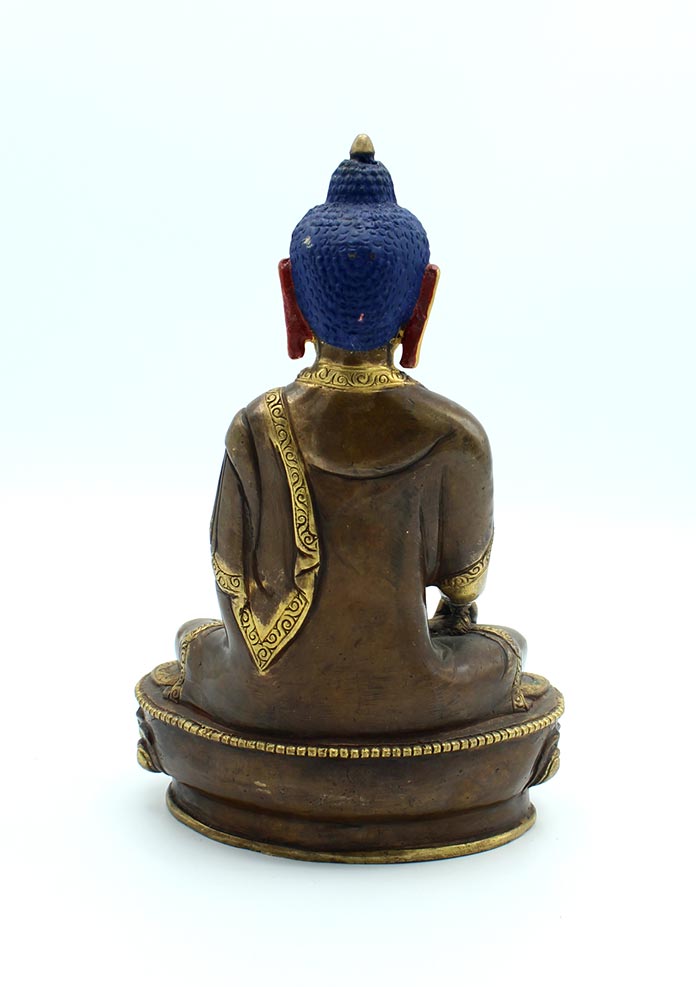 Gold Plated Copper Shakyamuni Buddha Statue 8 Inch