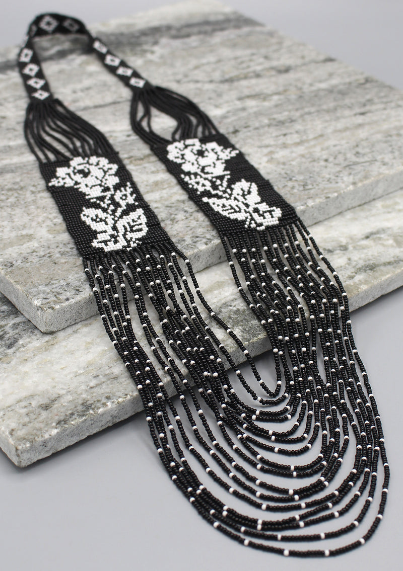 Black and White Multi-Layer Glass Beads Women's Necklace - nepacrafts