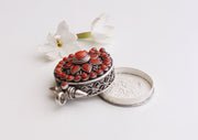 Silver Sterling Round Tibetan Ghau Pendant Carved with Plumeria Flower - nepacrafts