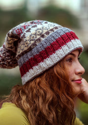 Gray Red Multicolored Woolen Pom Pom Beanie - nepacrafts