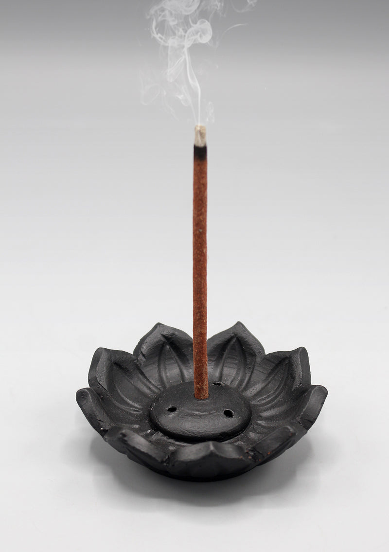 Lotus Flower Black Clay Incense Burner - nepacrafts