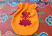 Endless Knot & Lotus Embroidered Mala Bag, Jewellery Pouch - nepacrafts