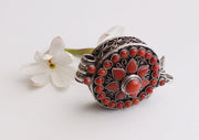 Silver Sterling Round Tibetan Ghau Pendant Carved with Plumeria Flower - nepacrafts
