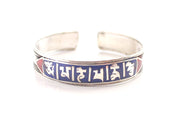 Tibetan Mantra Carved White Metal Bracelet - nepacrafts