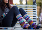 Dark Blue MultiColor Woolen Knee High Socks - nepacrafts