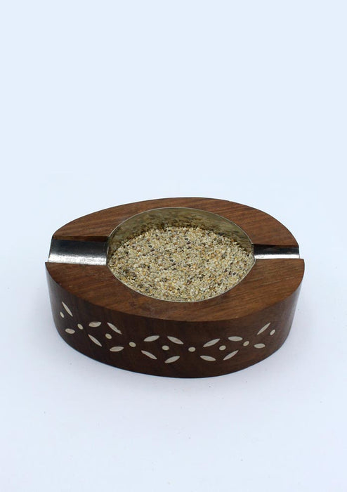 Handcrafted Wooden Floral Oval Incense Burner