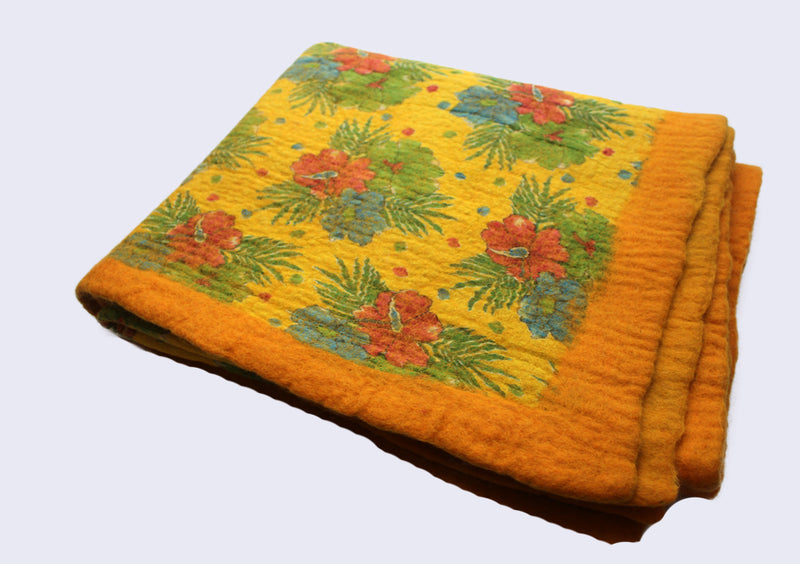 Flower Printed Yellow Felt Floor Rug - nepacrafts