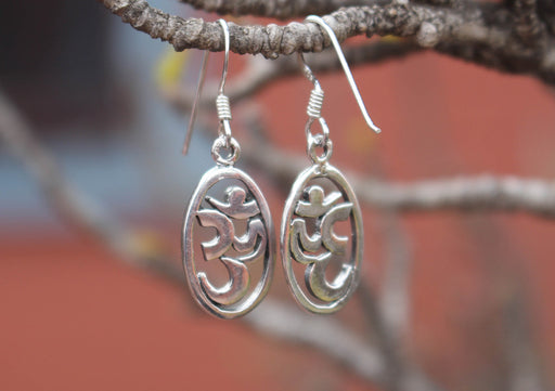 Silver Sterling Hindu Om Drop Earrings - nepacrafts
