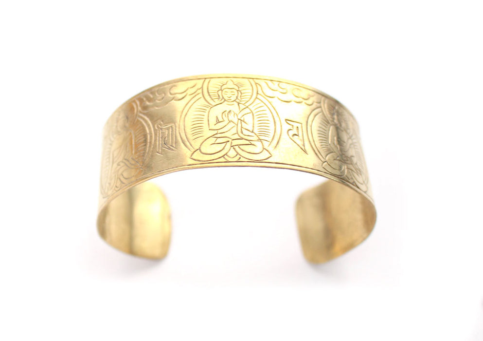 Pancha Buddha Carved Brass Unisex Bracelet - nepacrafts