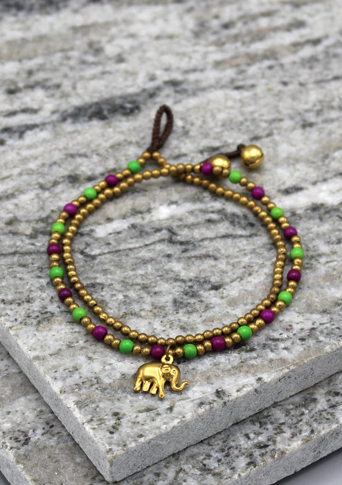 Multicolor Glass Beads Elephant Charm Anklet - nepacrafts