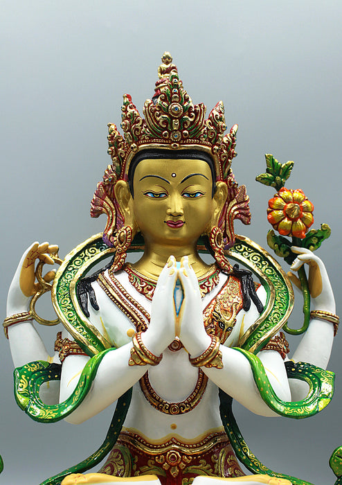 Masterpiece Gold Plated Four Armed Chenrezig Statue 13" High