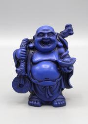 Blue Laughing Buddha with Sack Resin Statue - nepacrafts