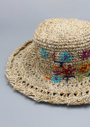 Flower Embroidery Summer Hemp Hat - nepacrafts
