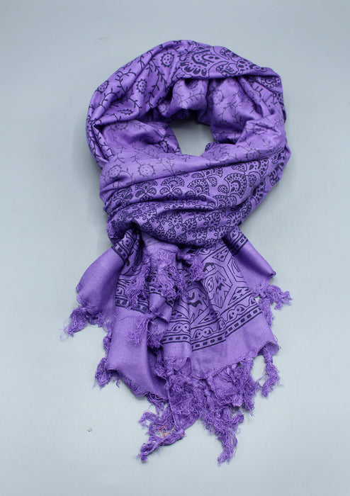 Mandala Printed Pure Cotton Purple Shawl with Furka