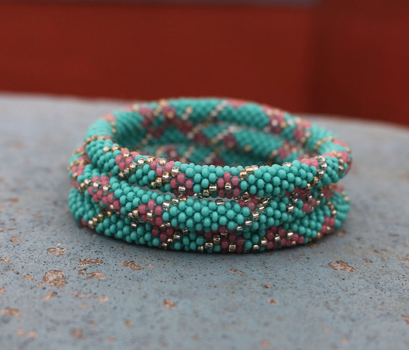 Green Czech Glass Beads Roll Bracelet from Nepal - nepacrafts