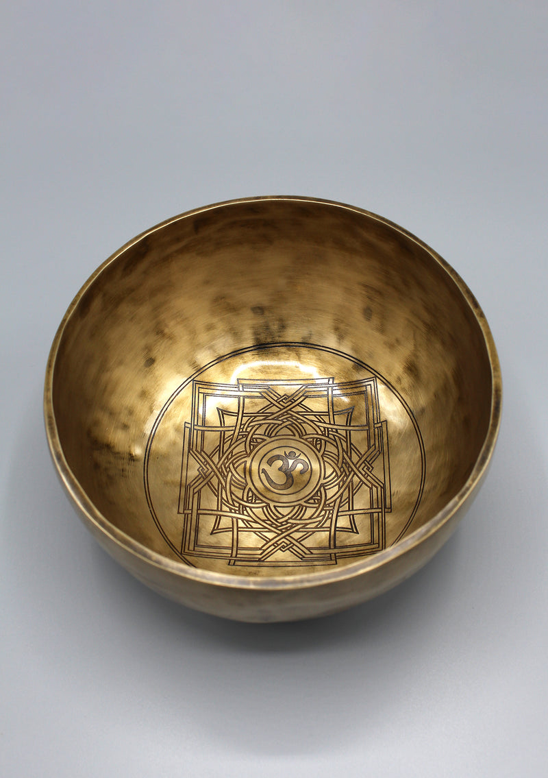 Hindu Om Mandala Etching Gulpa Tibetan Singing Bowl - nepacrafts