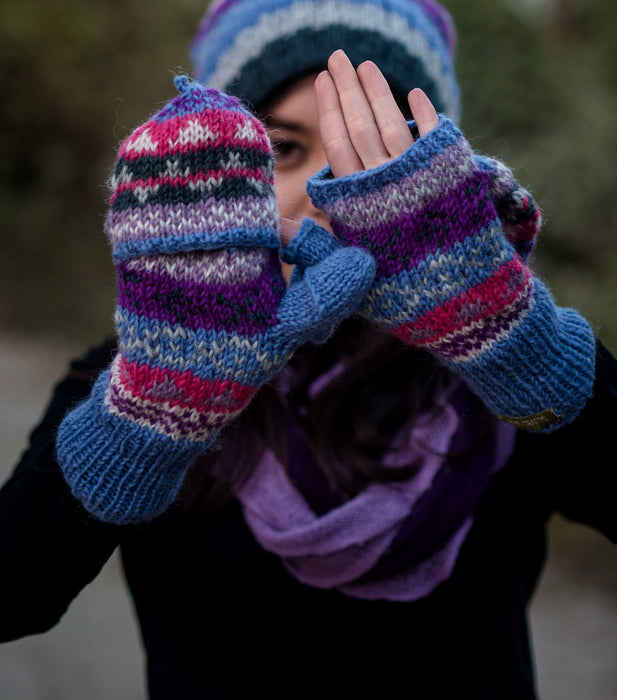 Winter Accessory: Combo of Hand Knitted Pure Woolen Cap, Convertible Mittens and Legwarmers