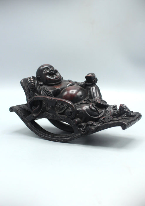 Feng Shui Laughing Buddha Statue Sitting in a Rocking Chair
