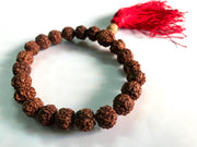 7 mm Rudraksha Beads Wrist Band Bracelet with Red Tassel - nepacrafts