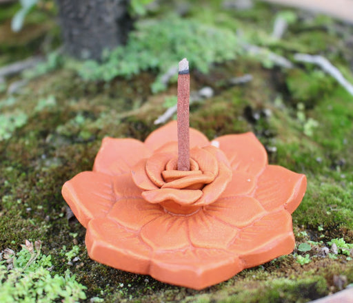 Rose on a Lotus Clay Incense Burner-Stunning Pottery Art - nepacrafts
