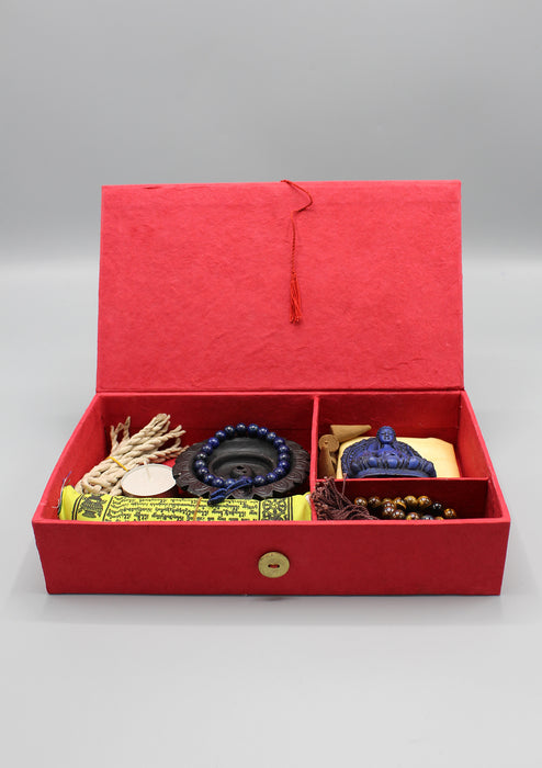Prayer Flags, Prayer Beads and Incense Buddhist Om Mani Travel Gift Box