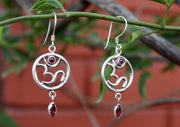Hindu Om in a Circle Silver Sterling Drop Earrings - nepacrafts