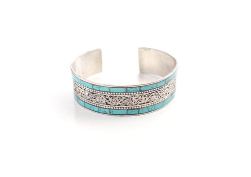 Inlaid White Metal Filigree Design Tibetan Bracelets - nepacrafts
