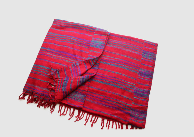 Blue Stripe Red Woolen Blanket Wrap - nepacrafts