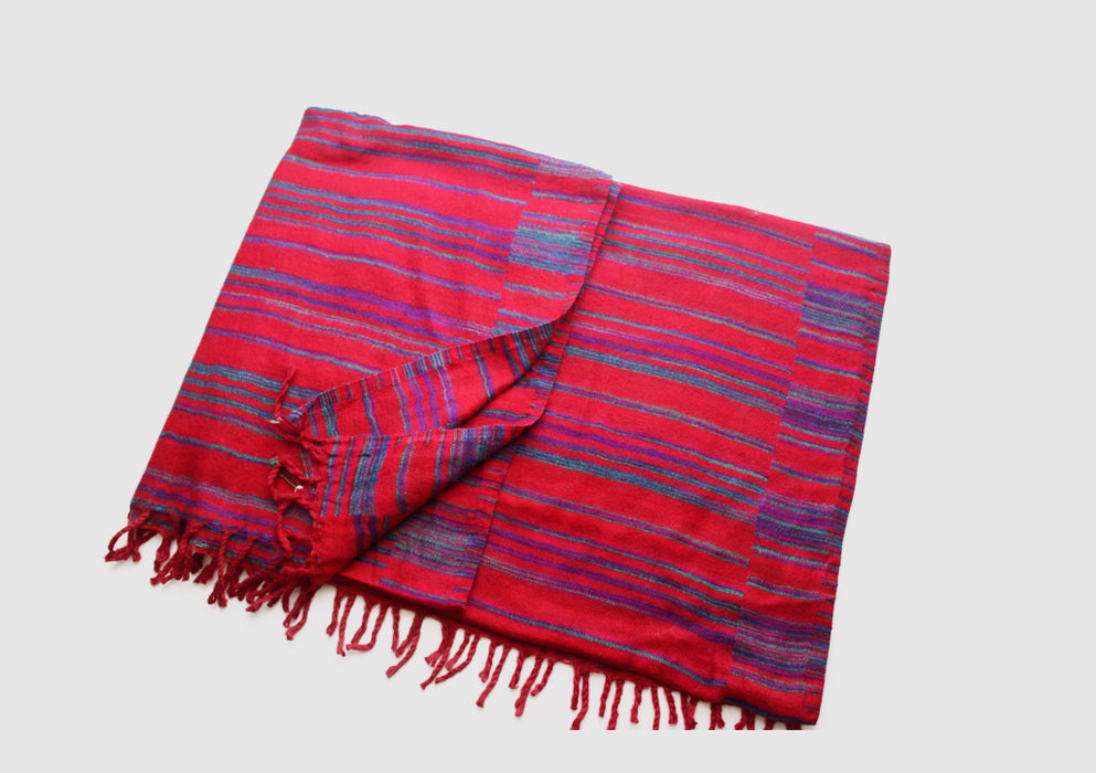 Blue Stripe Red Woolen Blanket Wrap - nepacrafts
