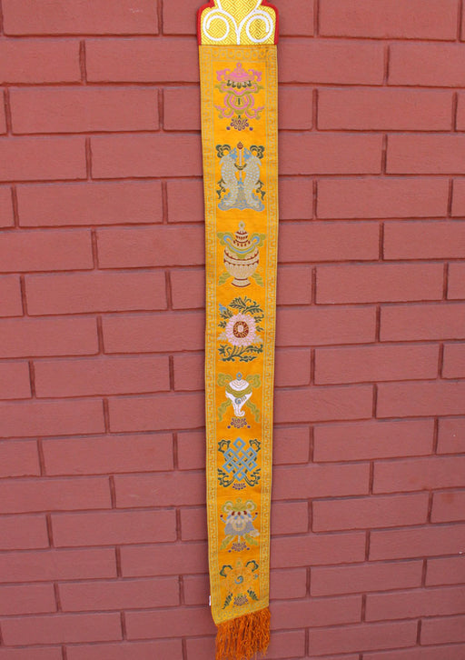 Astamangal Symbol Silk Brocade Wall Hanging Banner - nepacrafts