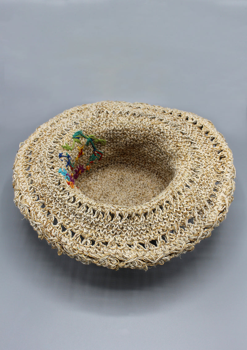 Flower Embroidery Summer Hemp Hat - nepacrafts