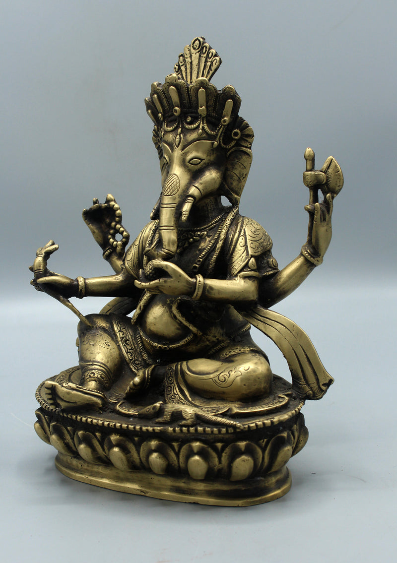 Four Armed Seated Bronze Ganesha Statue 9"