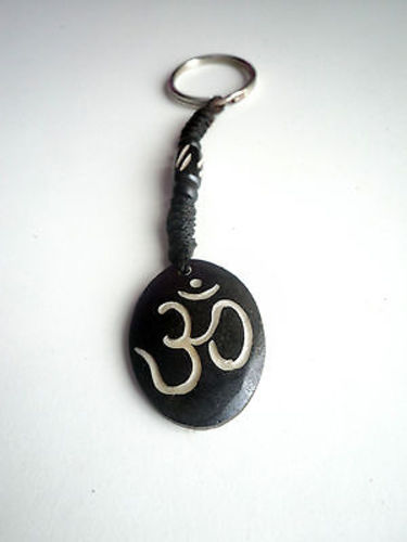 Religious Hindu Om Carved Bone Keychains - nepacrafts