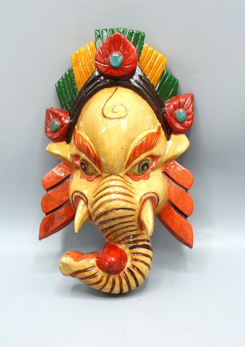 Hand Painted Ganesh Wall Hanging Mask - Cream